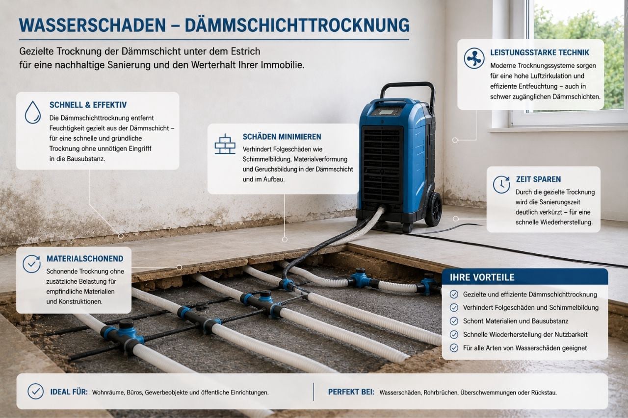 Enttek bietet schnelle Hilfe beim Wasserschaden - Dämmschichttrocknung in Bad Sachsa, Bad Lauterberg, Osterode, Nordhausen, dem Eichsfeld und im Harz