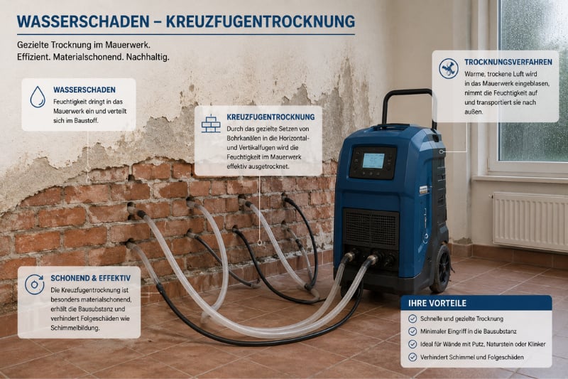 Enttek bietet schnelle Hilfe beim Wasserschaden - Kreuzfugentrocknung in Bad Sachsa, Bad Lauterberg, Osterode, Nordhausen, dem Eichsfeld und im Harz
