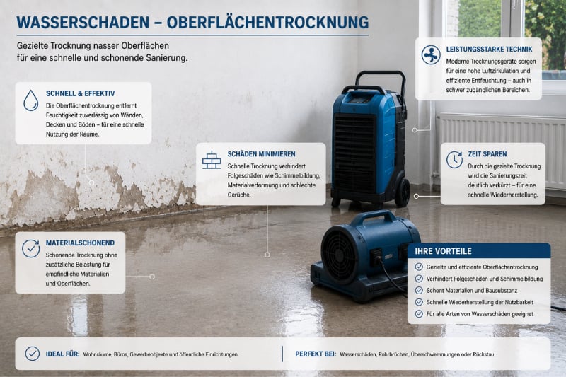Enttek bietet schnelle Hilfe beim Wasserschaden - Oberflächentrocknung in Bad Sachsa, Bad Lauterberg, Osterode, Nordhausen, dem Eichsfeld und im Harz